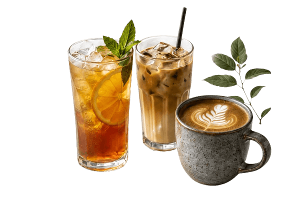 Layered Vietnamese iced coffee with condensed milk alongside fresh passionfruit mocktail in glassware
