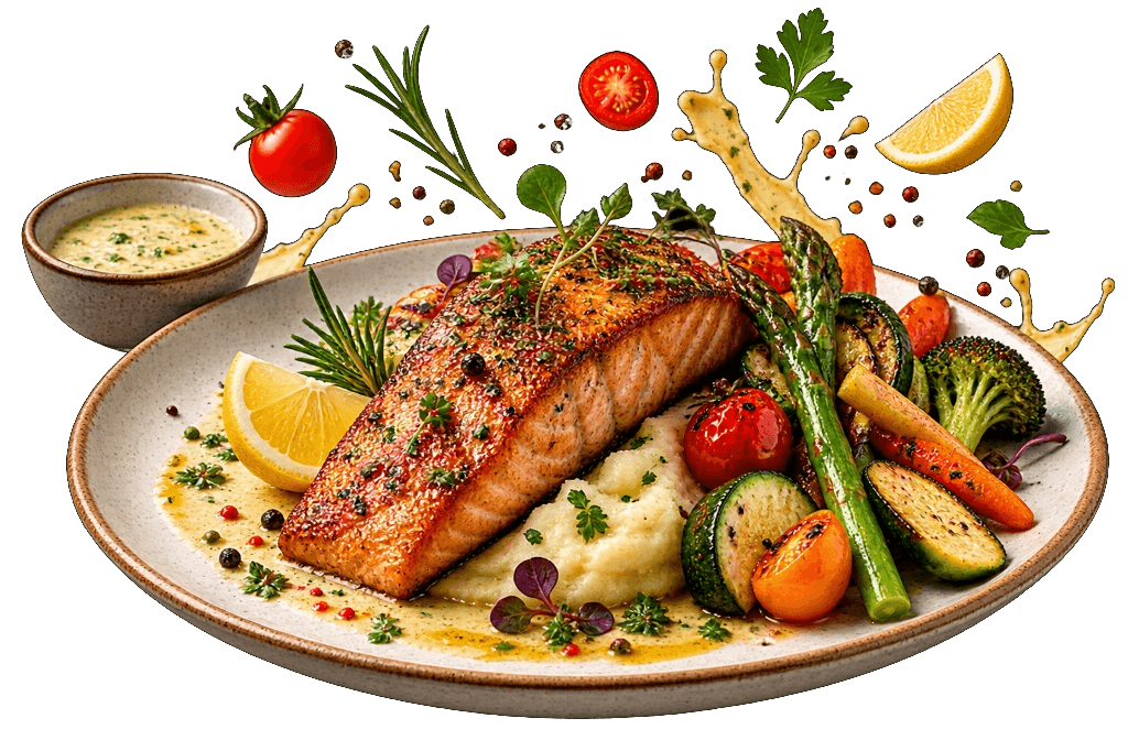 Pan-Seared Crispy Salmon - Entrees at Tasty & Co Rosewater