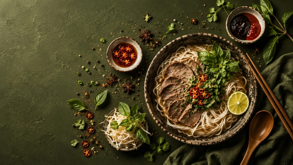 Crispy Pork Belly Noodle Bowl with vermicelli and herbs