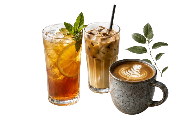 Layered Vietnamese iced coffee with condensed milk alongside fresh passionfruit mocktail in glassware