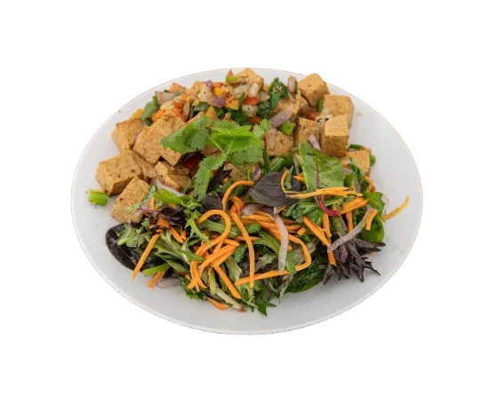 Crisp Salt and Pepper Tofu salad with mixed greens