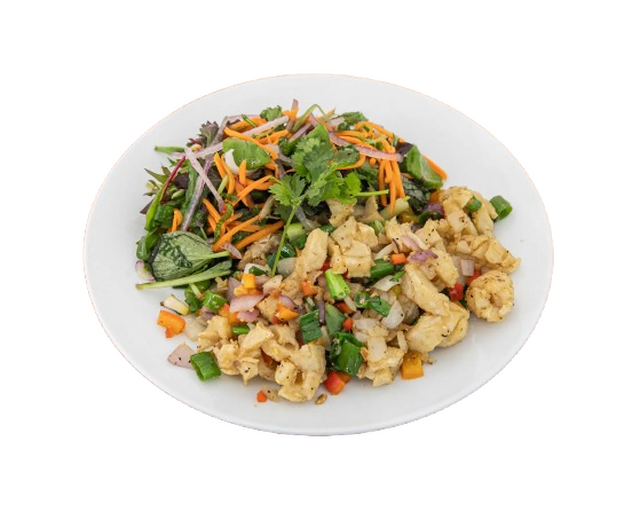 Crispy Salt and Pepper Squid salad with mixed greens and house dressing