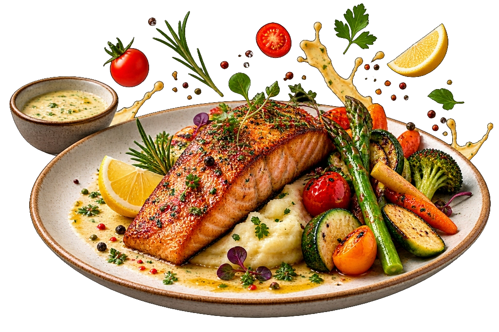 Pan-Seared Crispy Salmon - Entrees at Tasty & Co Rosewater